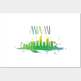 Miami Watercolor Skyline Posters and Art